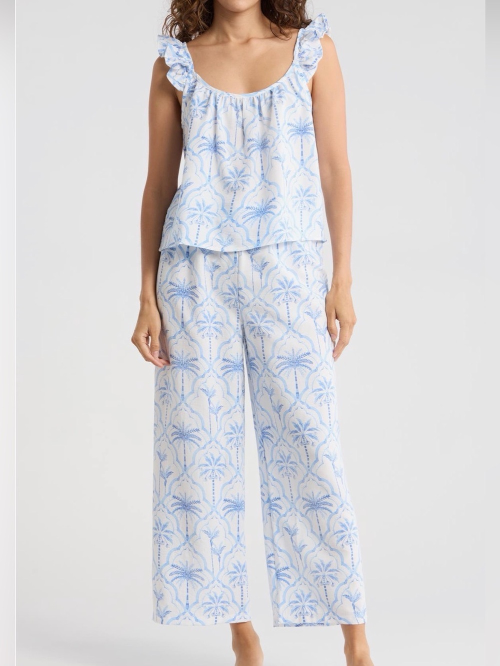 PJ Salvage Blue Palm Ruffle Pajama Set